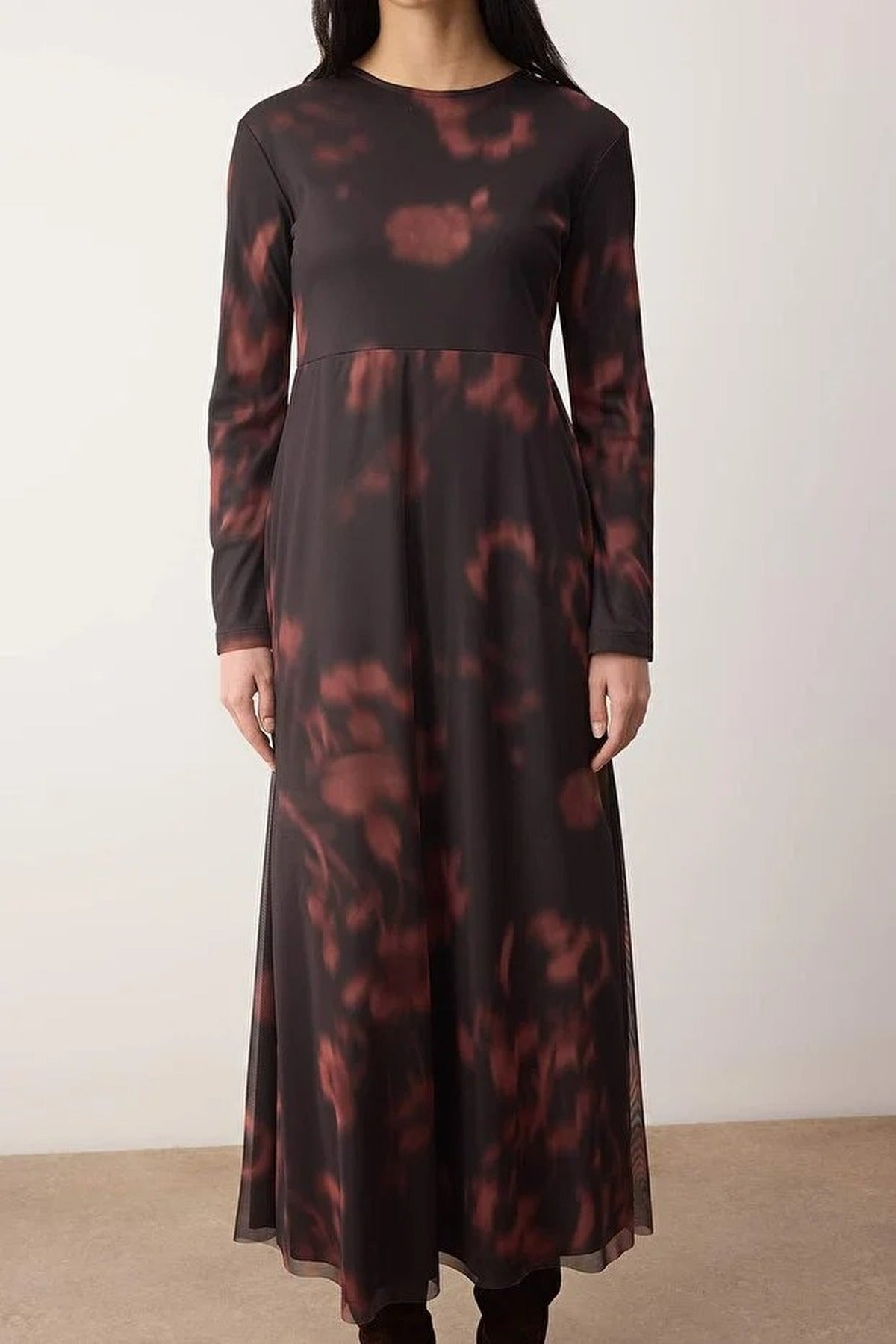 Patterned Knitted Dress with Tulle Lining