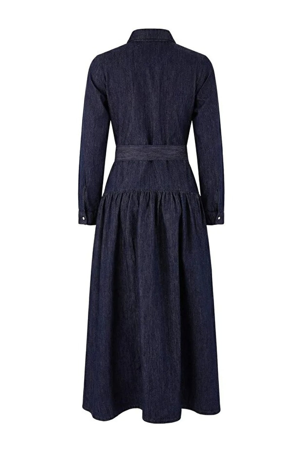 Draped Belted Maxi 100% Cotton Denim Dress