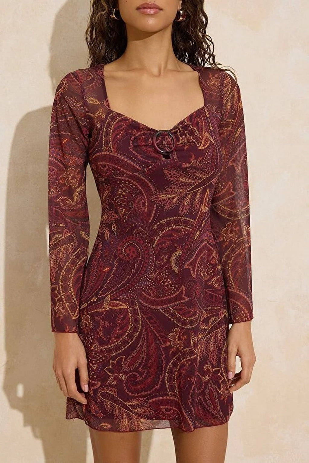 Heart Neckline Accessory Detail Mini Tulle Knit Dress