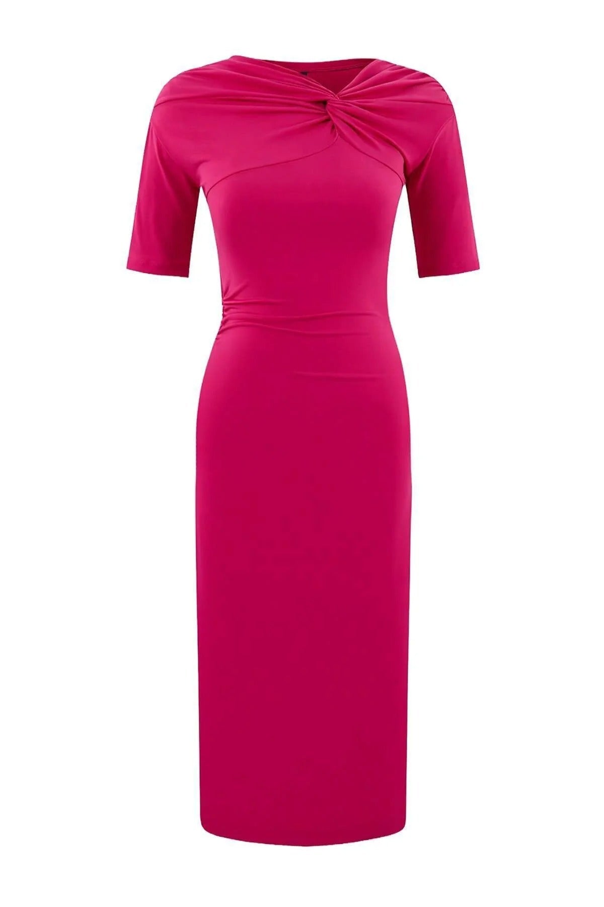 A-Line Asymmetrical Neckline Short-Sleeved Maxi Stretch Knit Dress