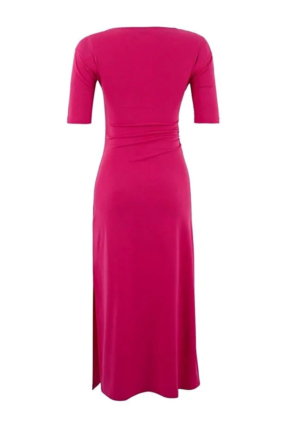 A-Line Asymmetrical Neckline Short-Sleeved Maxi Stretch Knit Dress