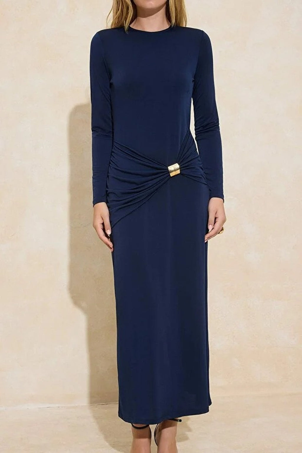 Fabric Knit Dress with Metal Accessory Details