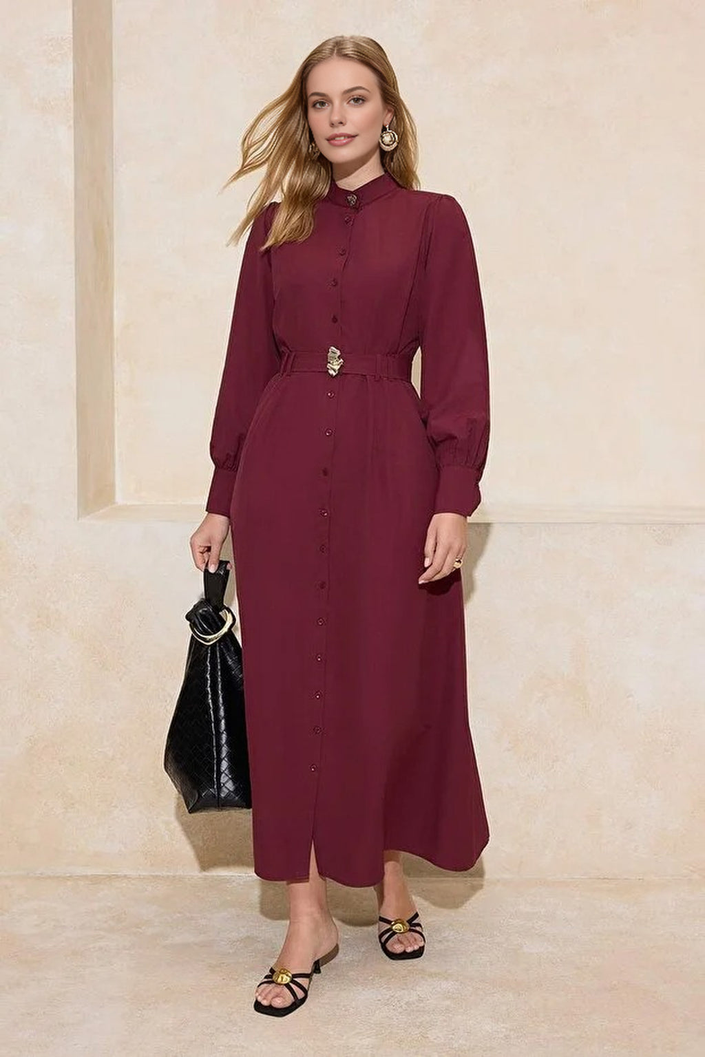 Cotton Dress with Gold Belt Buckle