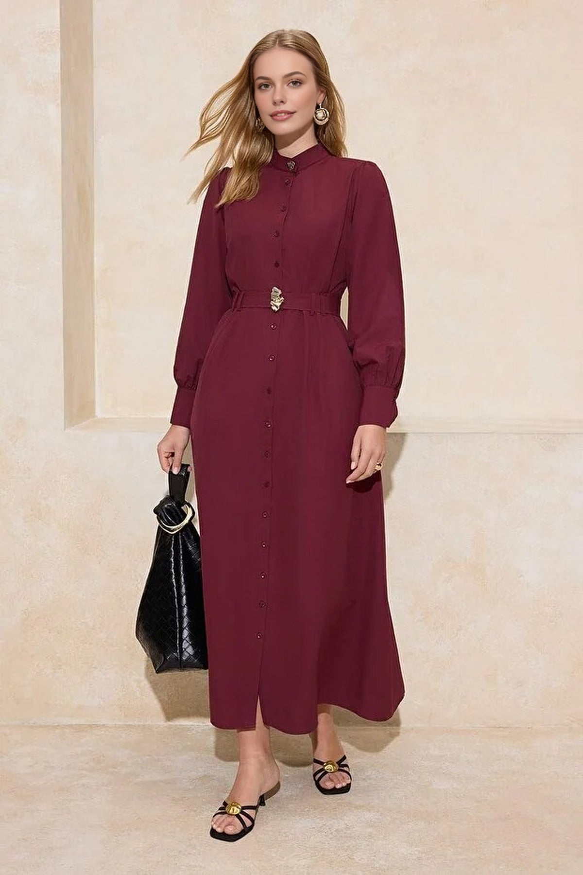 Cotton Dress with Gold Belt Buckle