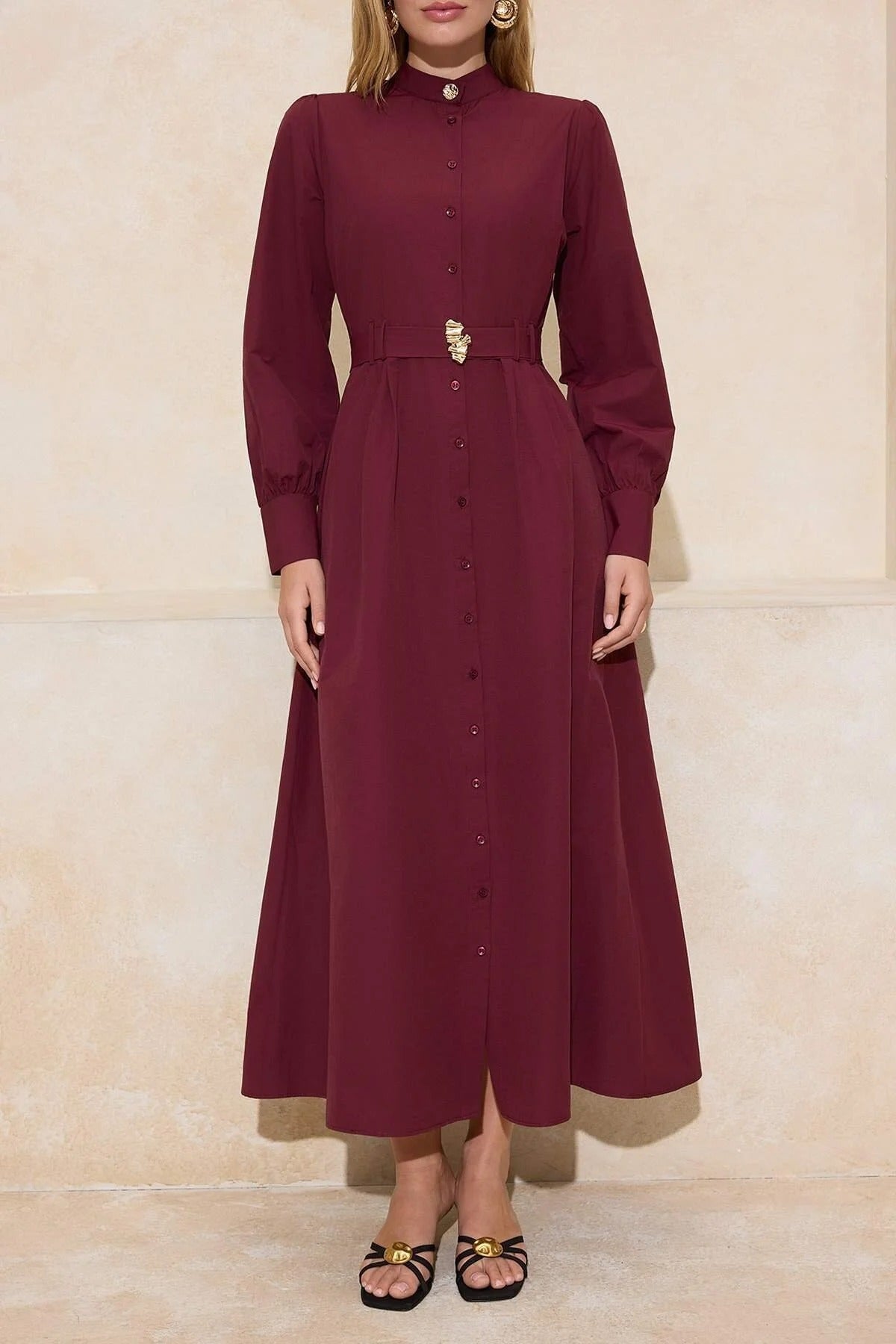 Cotton Dress with Gold Belt Buckle