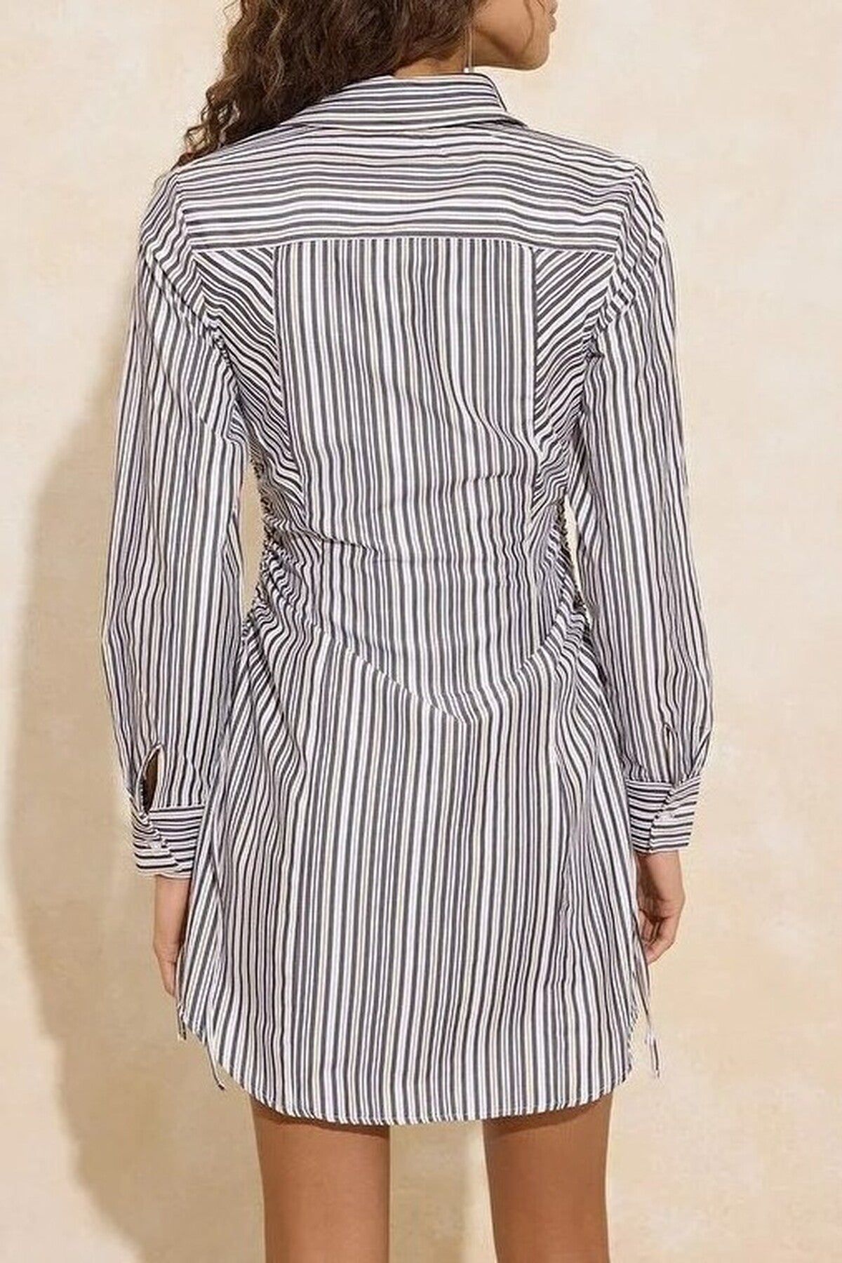 Striped Ruched Mini Woven Dress
