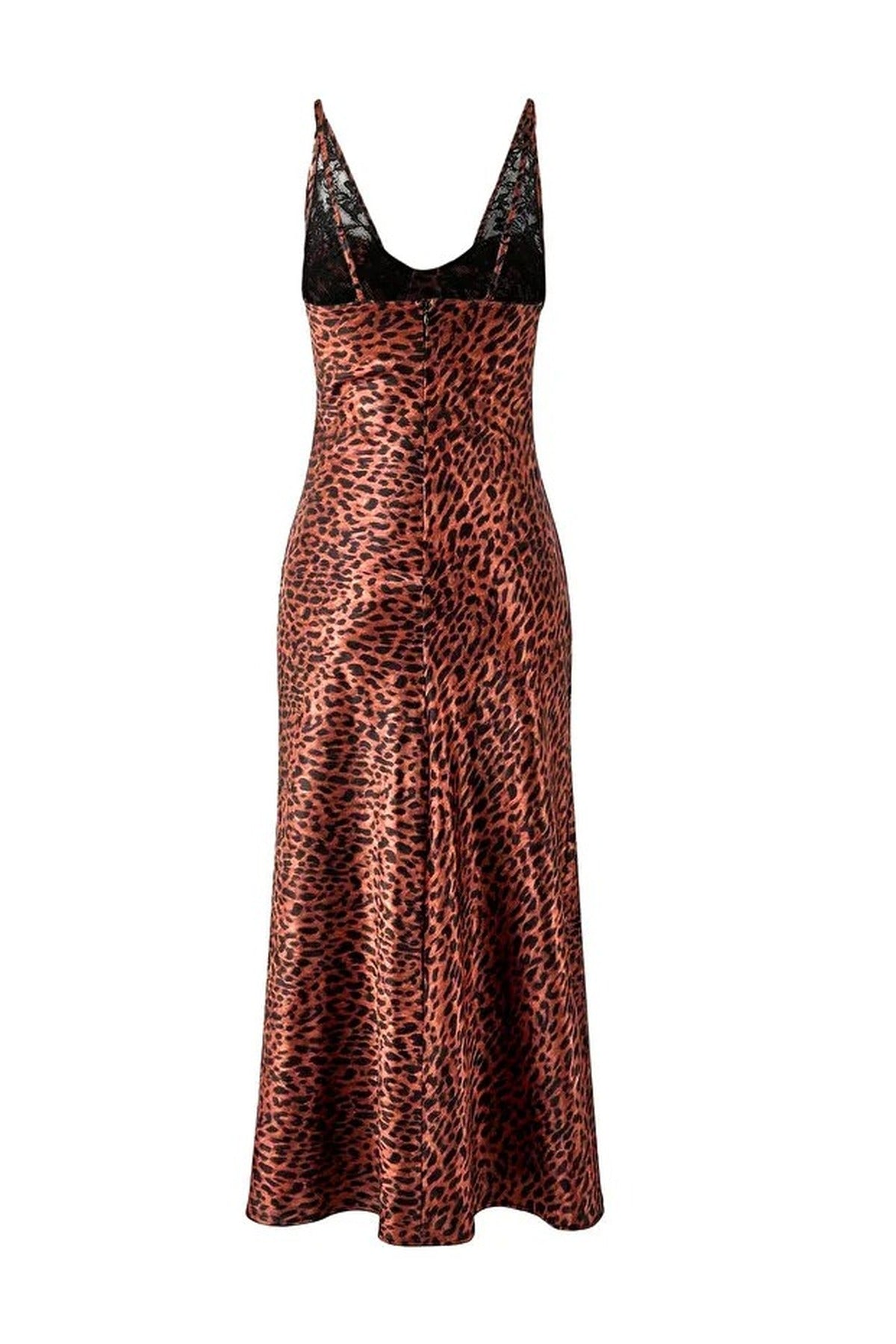 Animal Lace Detail Woven Satin Midi Unlined Evening Dress