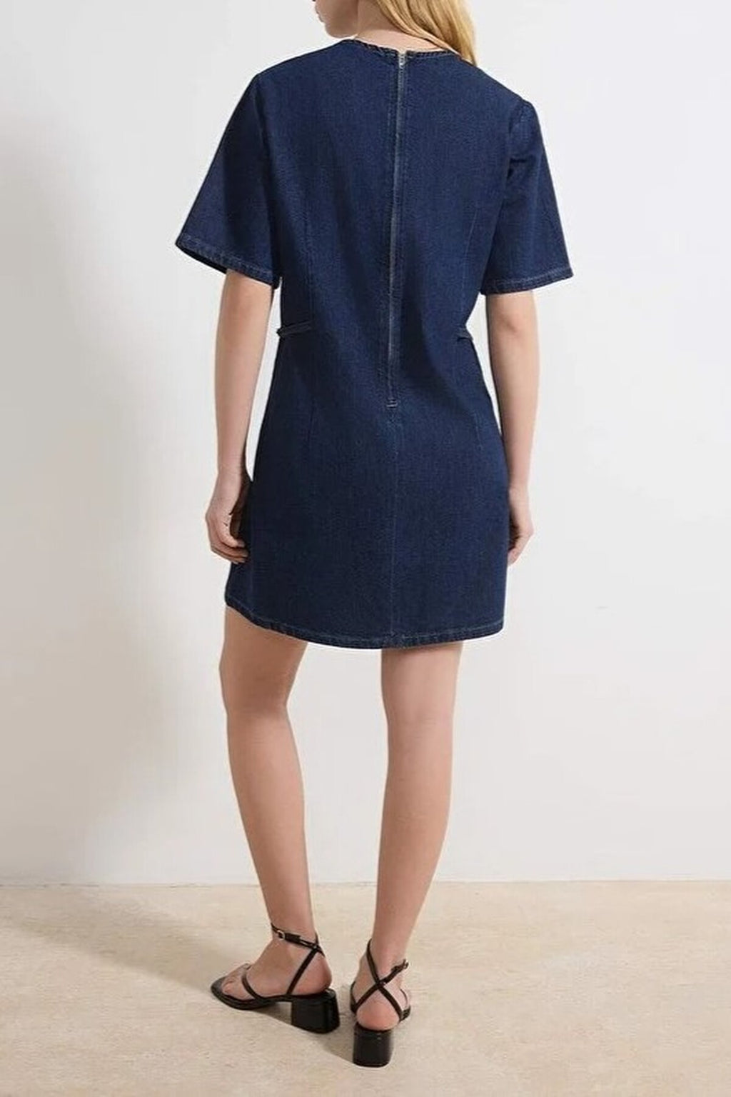 Draped 100% Cotton Denim Mini Dress with Accessory Details