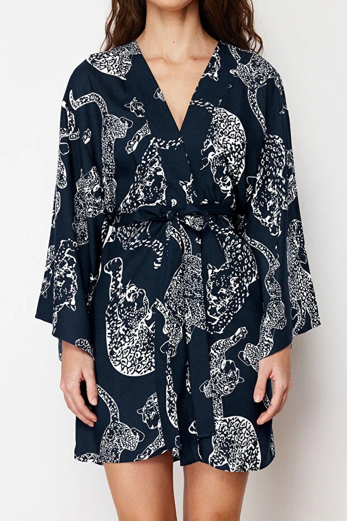 Belted Animal Print Viscose Woven Dressing Gown