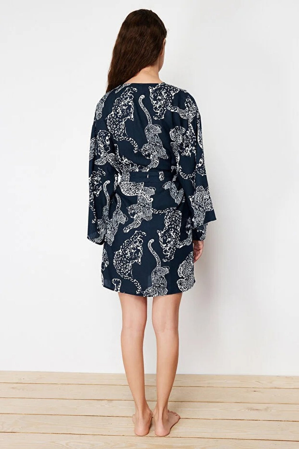 Belted Animal Print Viscose Woven Dressing Gown