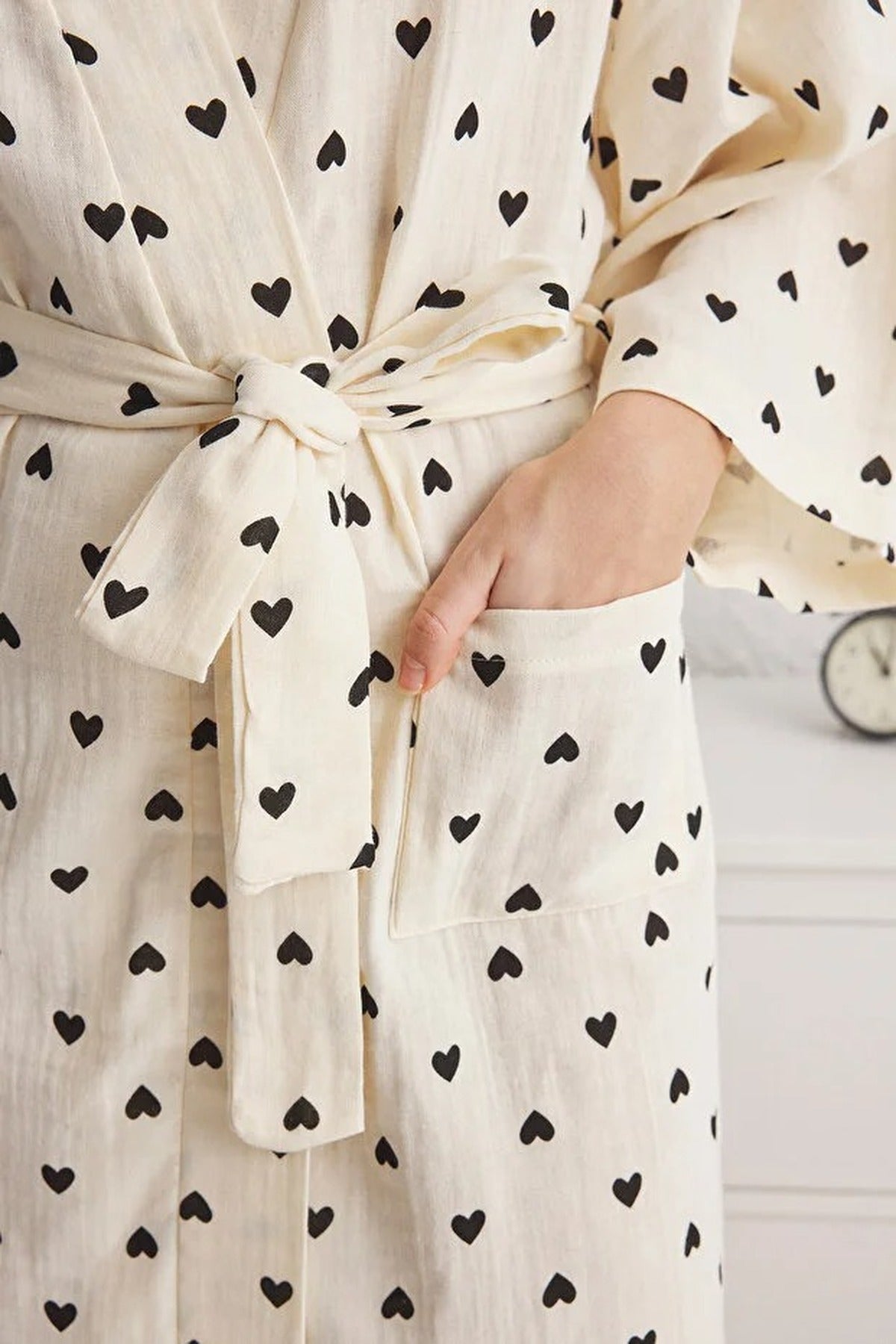 100% Cotton Heart Print Belted Muslin Woven Dressing Gown