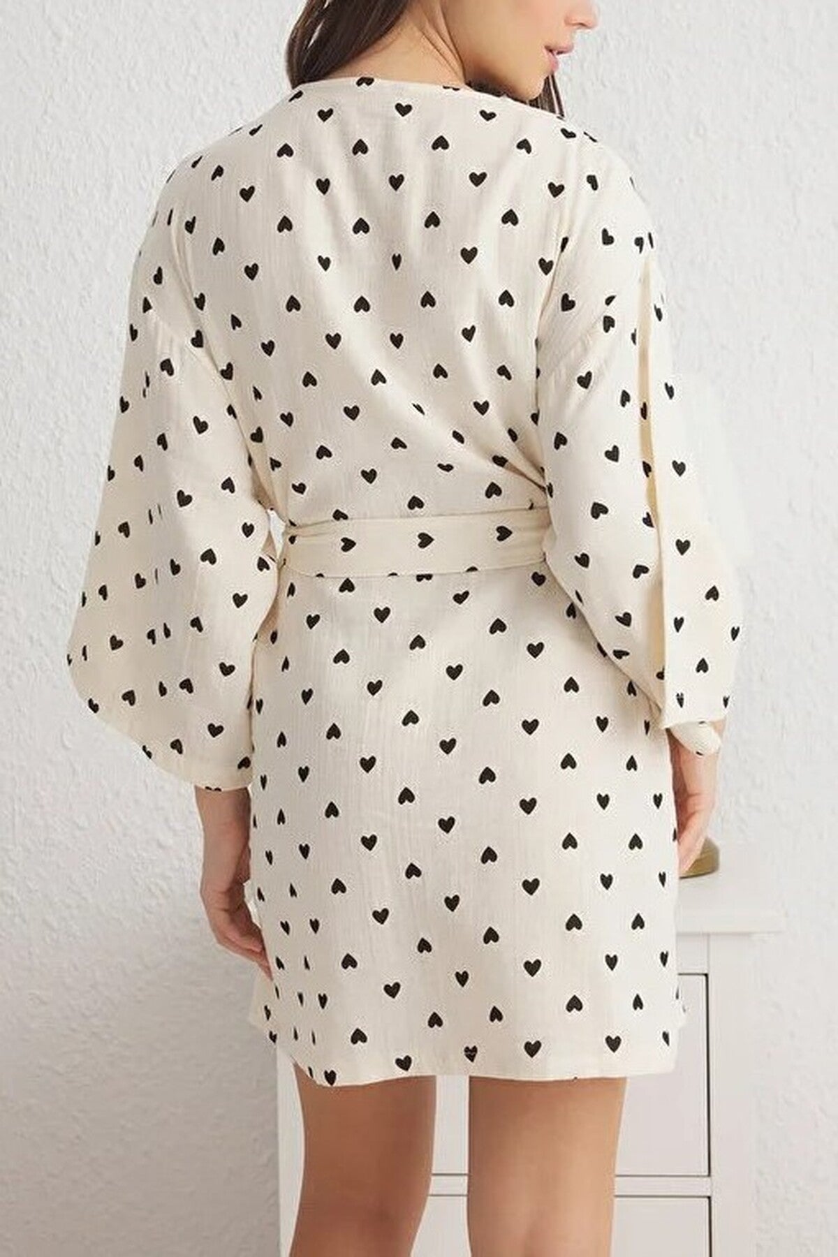 100% Cotton Heart Print Belted Muslin Woven Dressing Gown
