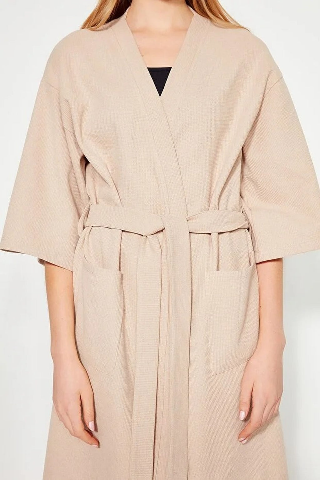 Textured Knit Dressing Gown with Belt