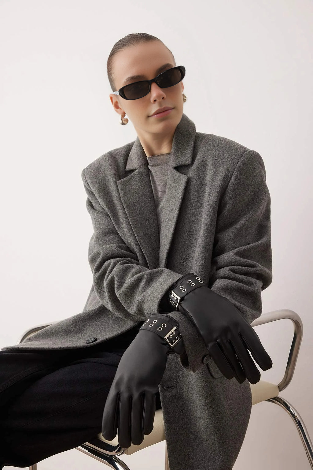 Women's Faux Leather Gloves with Belt Detail
