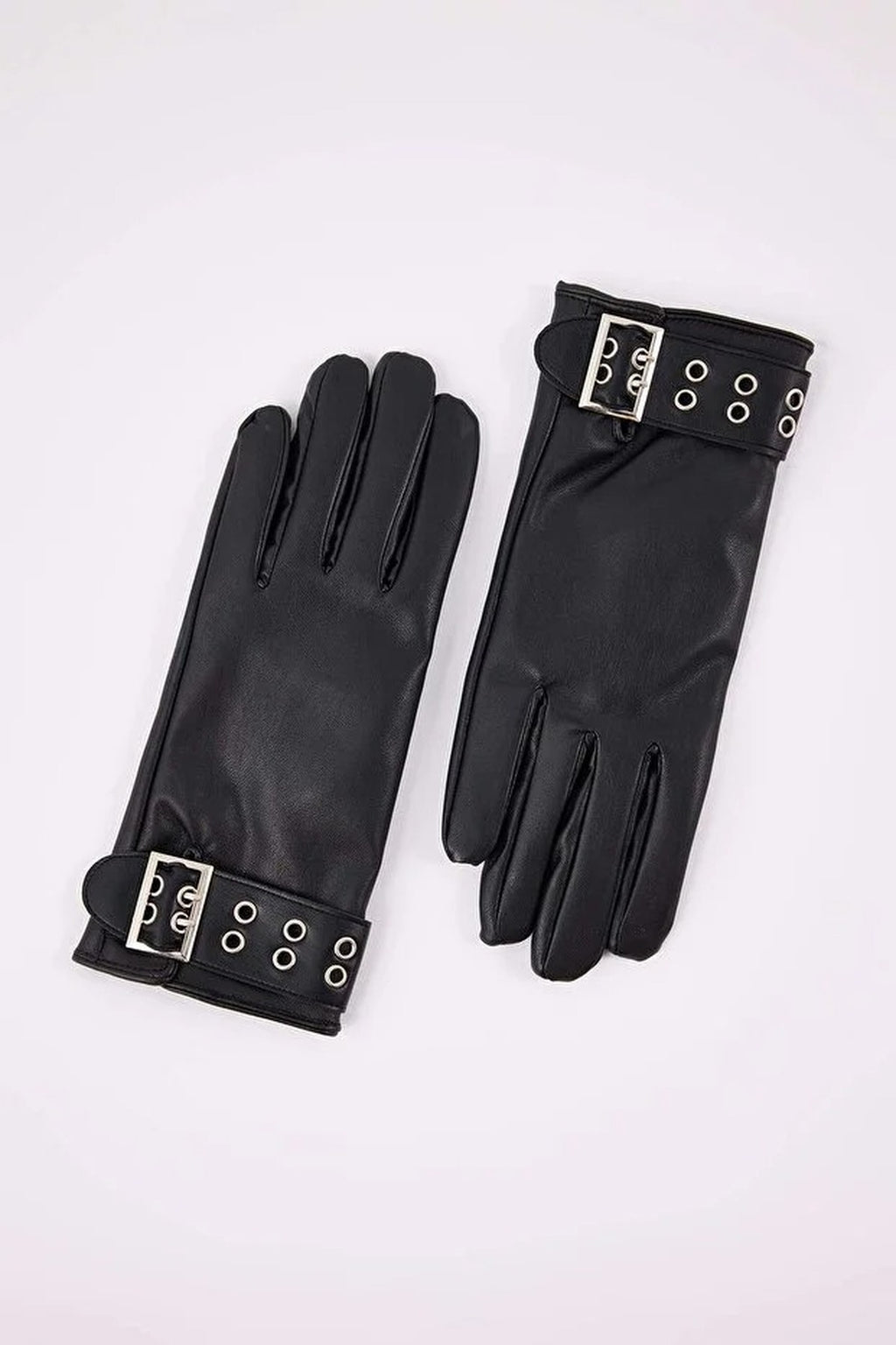 Women's Faux Leather Gloves with Belt Detail