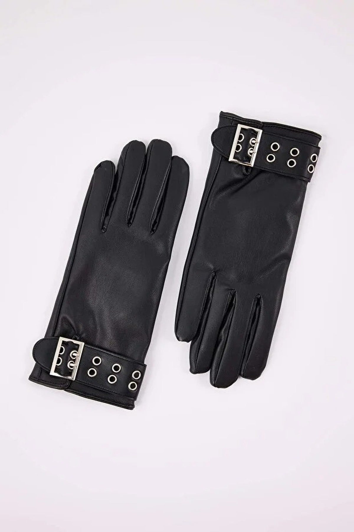 Women's Faux Leather Gloves with Belt Detail