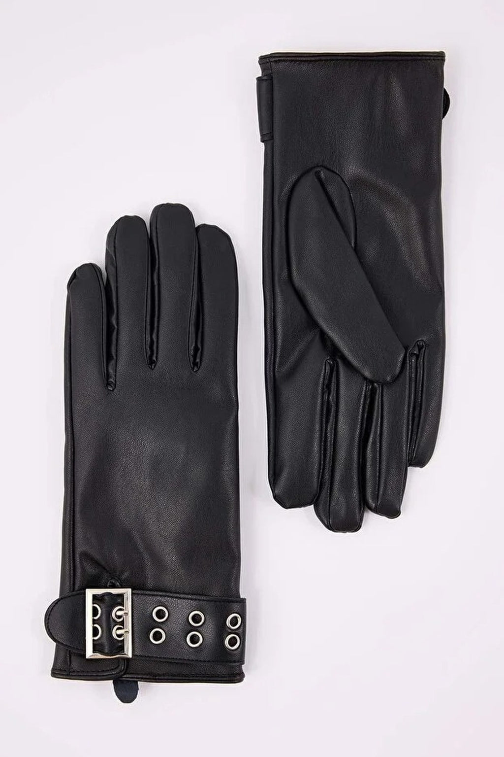Women's Faux Leather Gloves with Belt Detail