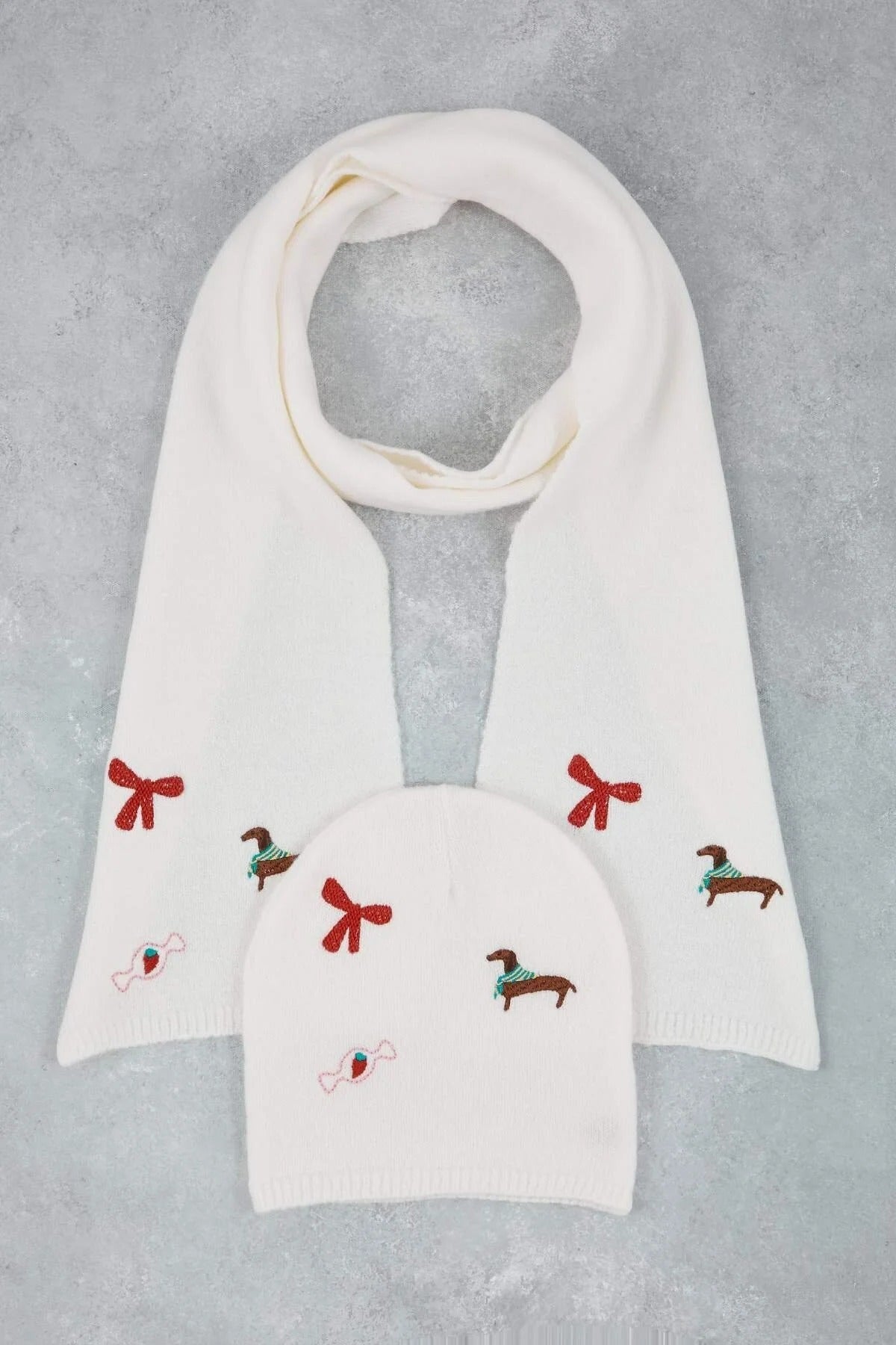 Embroidered Detail Scarf and Beanie Set