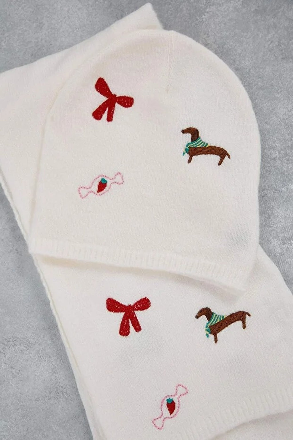Embroidered Detail Scarf and Beanie Set