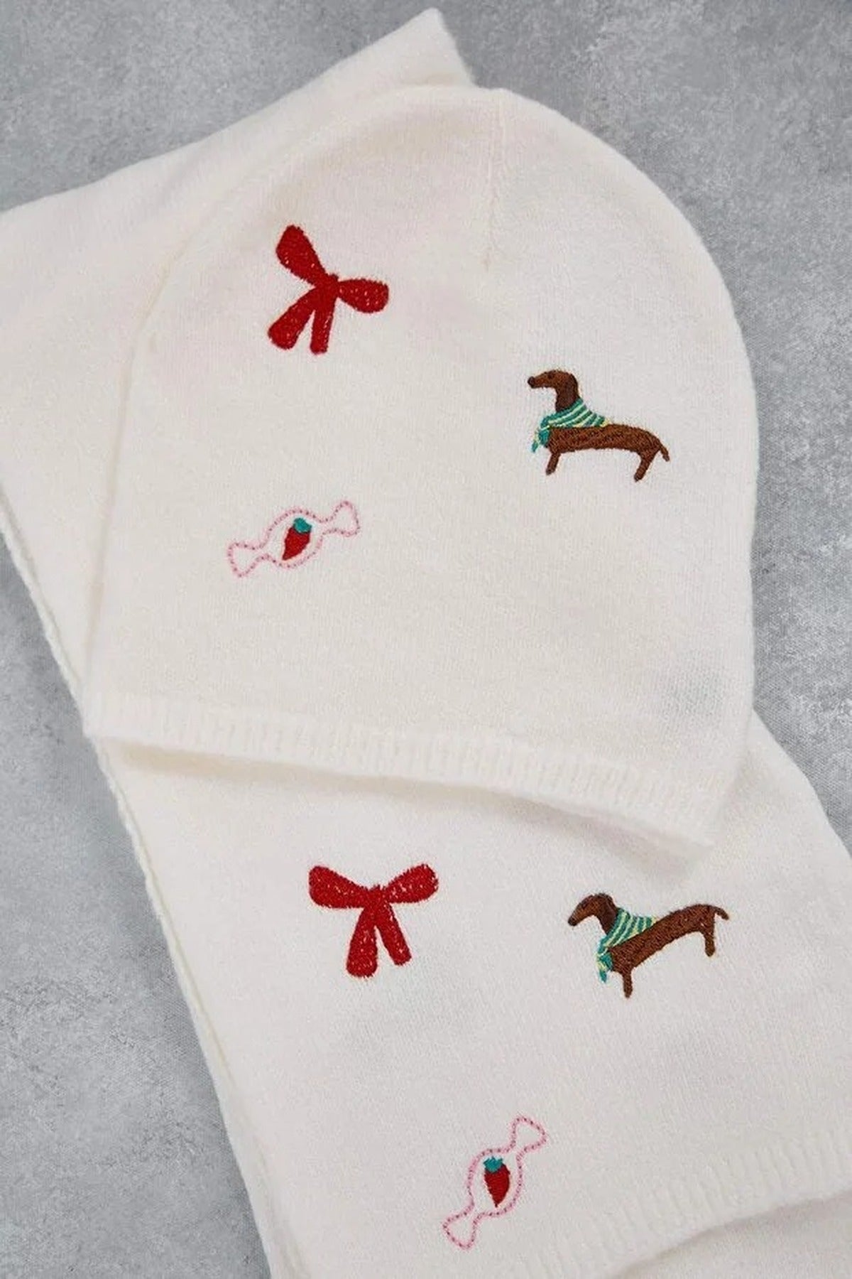Embroidered Detail Scarf and Beanie Set