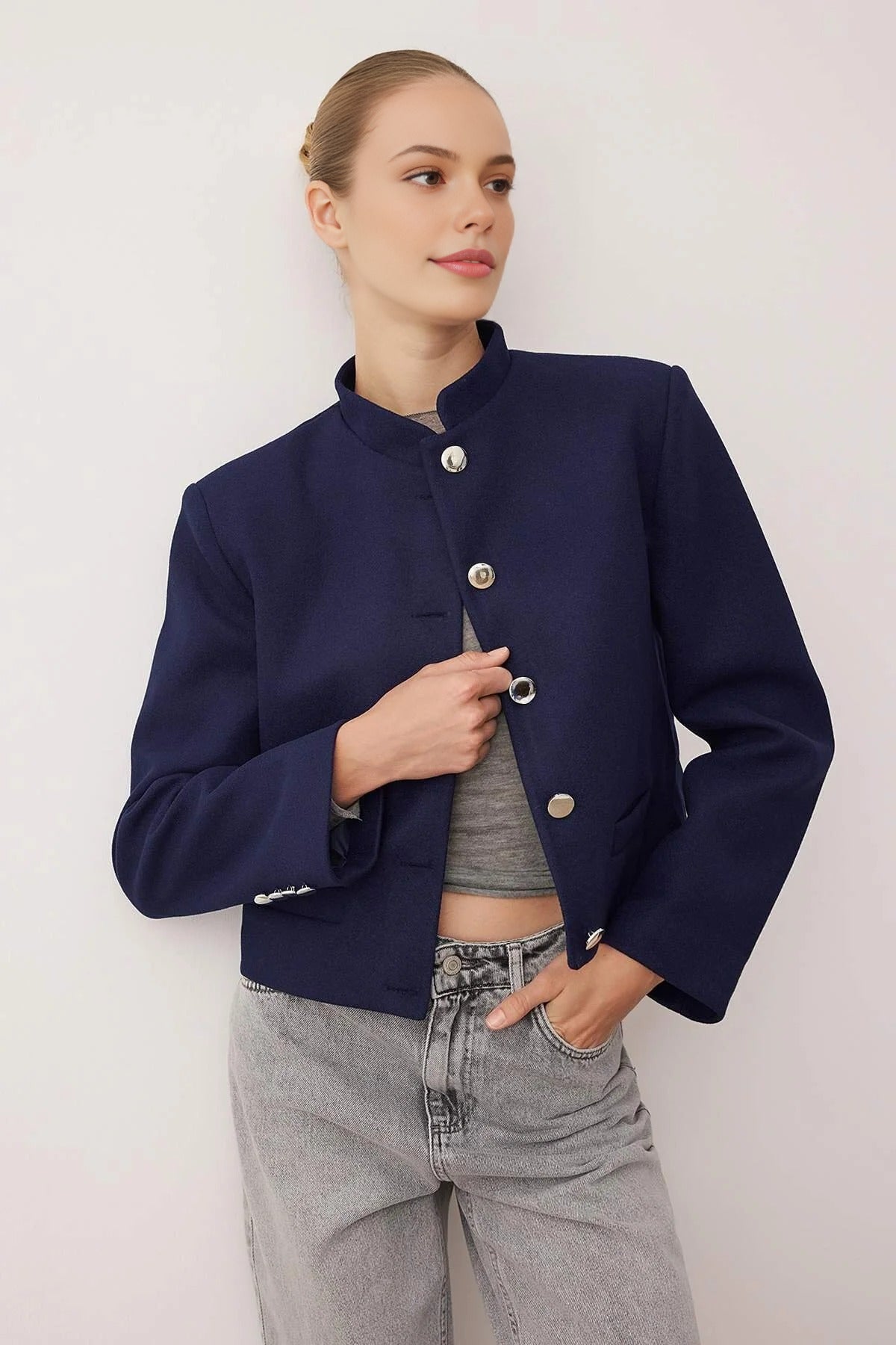 Cashmere Woven Jacket with Buttons