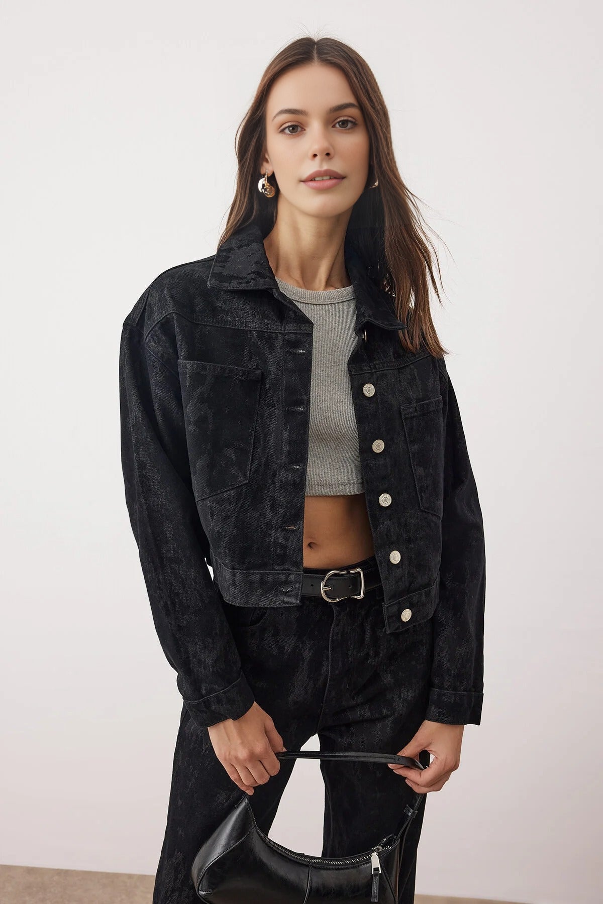 Suede-Look Basic Denim Jacket
