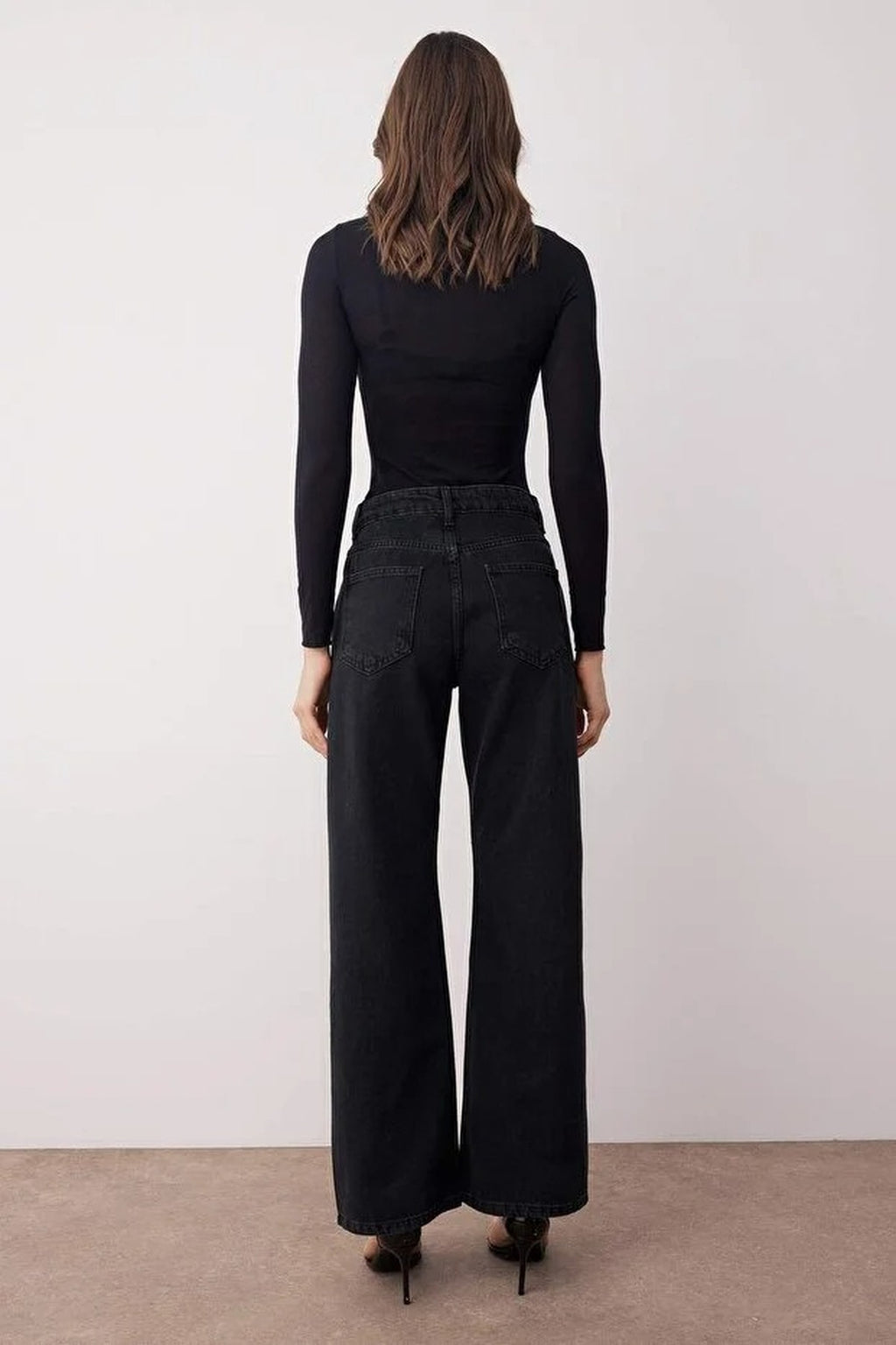 High Waist Stone Detailed Wide Leg Jeans