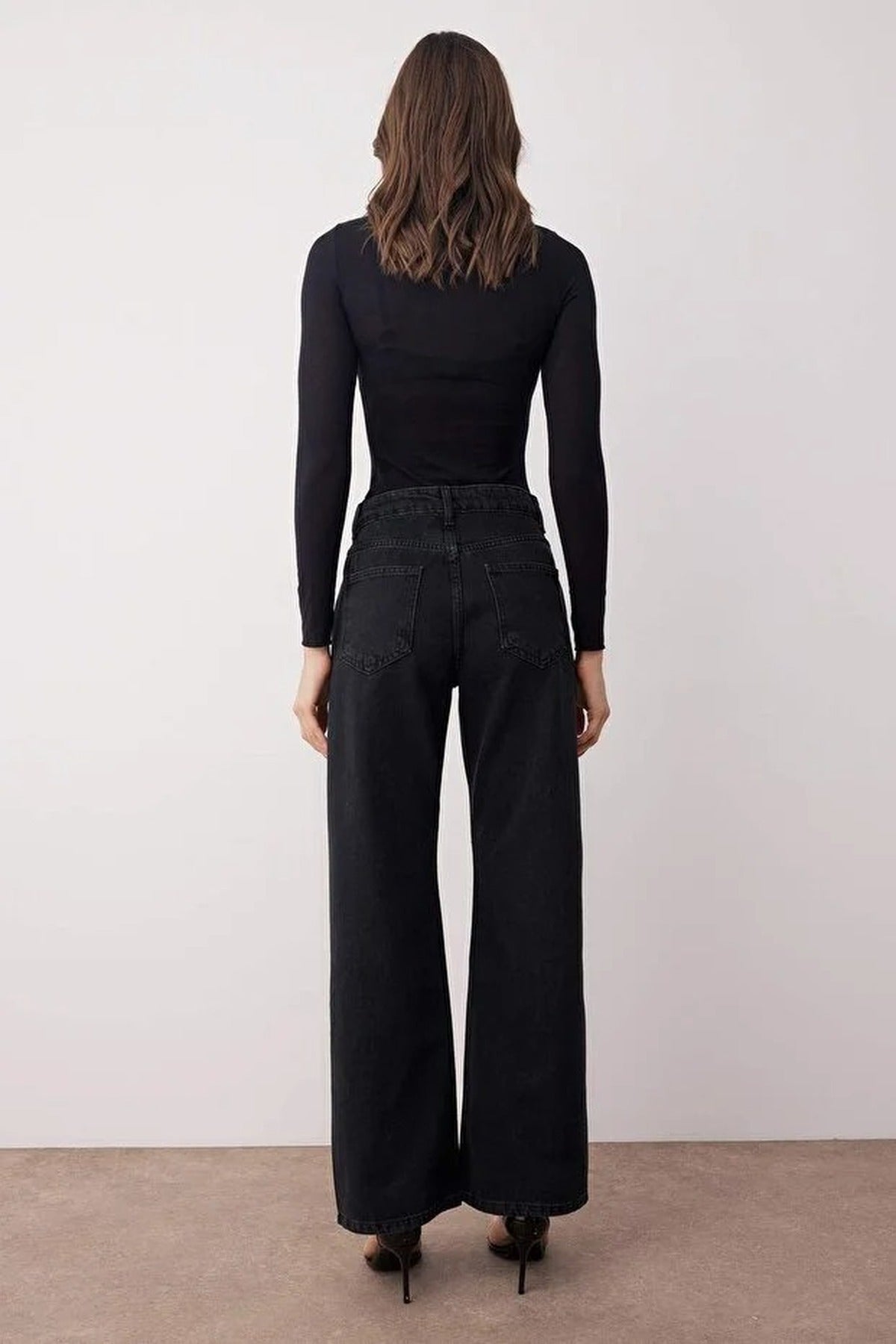 High Waist Stone Detailed Wide Leg Jeans