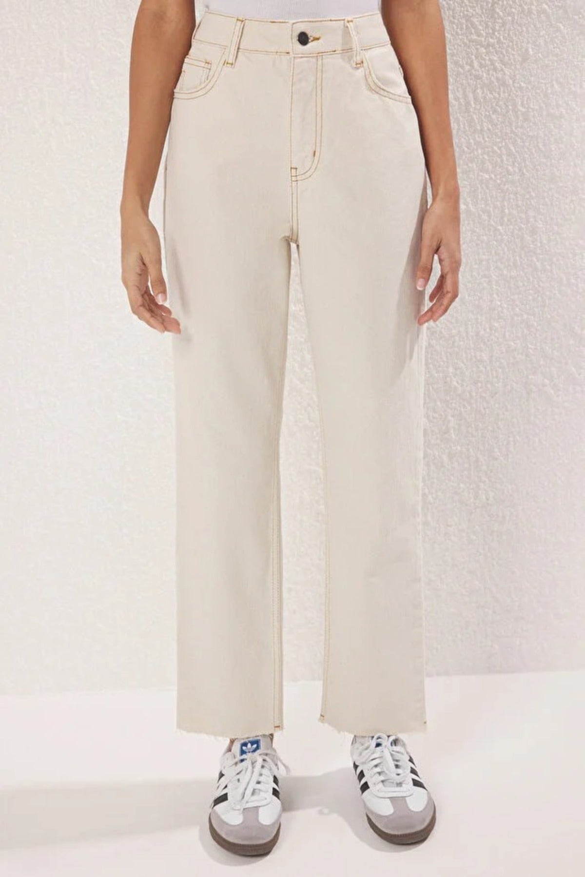 High Waist Straight Jeans with Cut-Out Legs