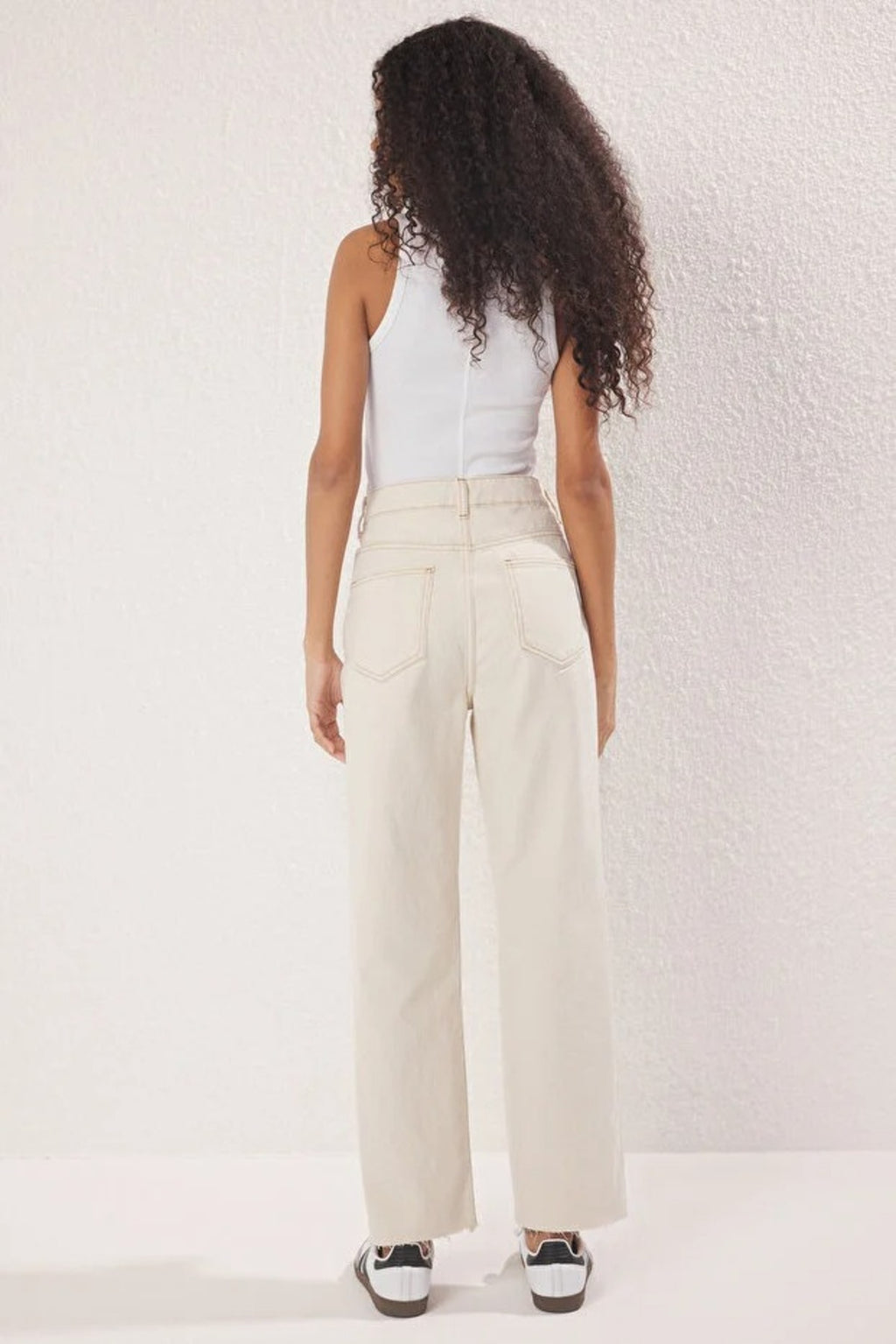 High Waist Straight Jeans with Cut-Out Legs