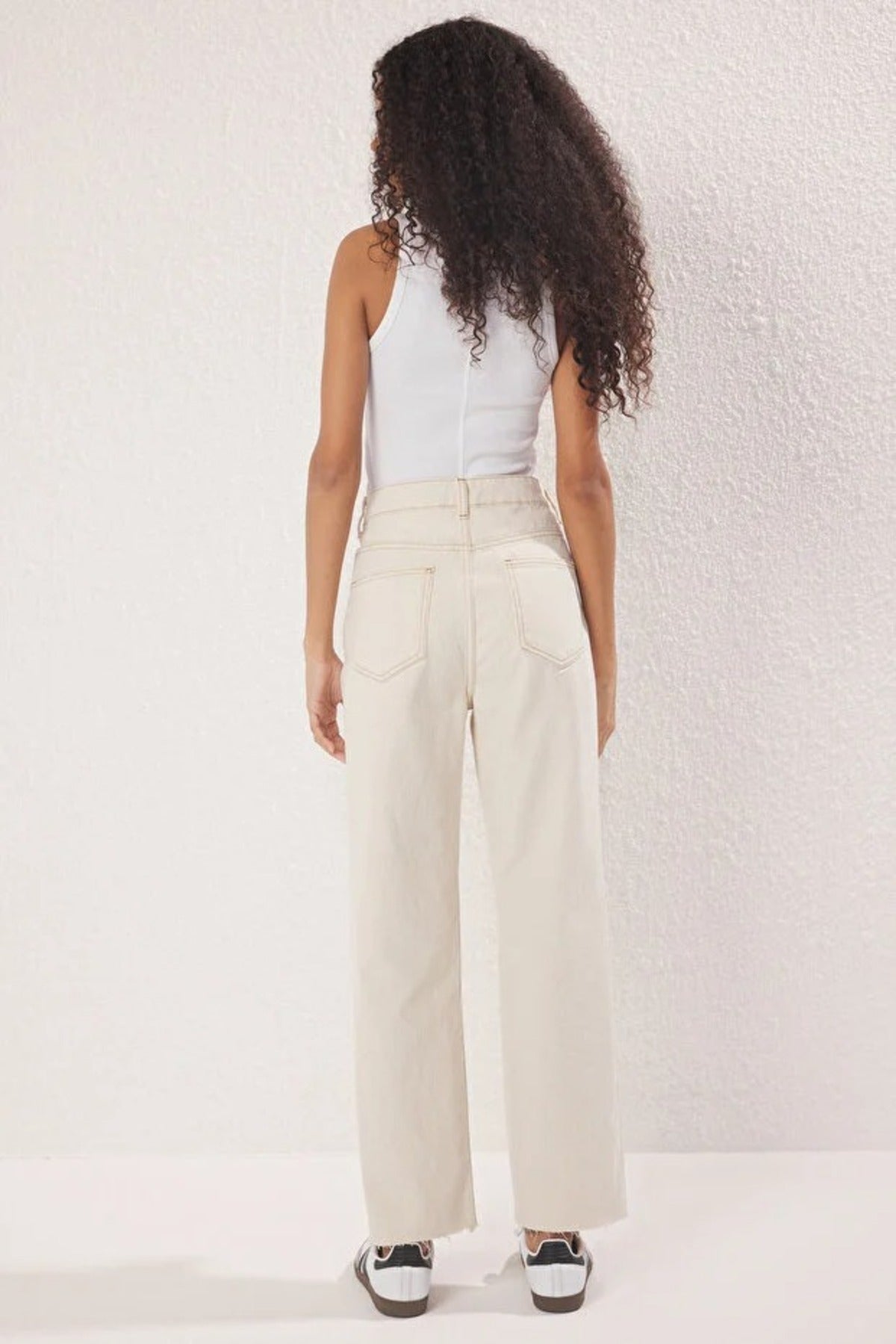 High Waist Straight Jeans with Cut-Out Legs