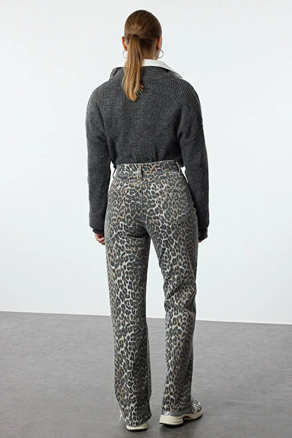 Leopard Print High Waist Wide Leg Jeans