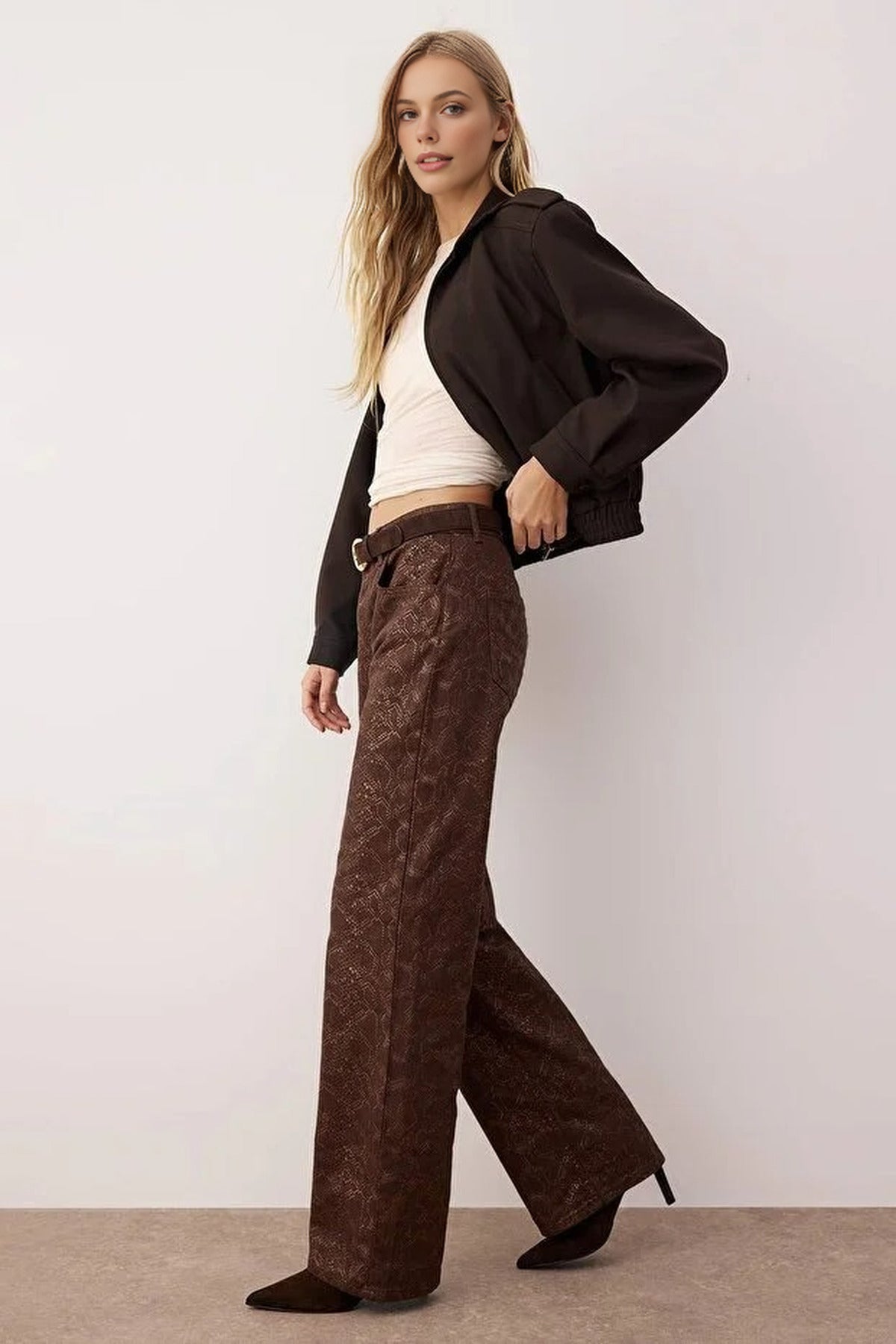 Snake Print High Waist Wide Leg Jeans