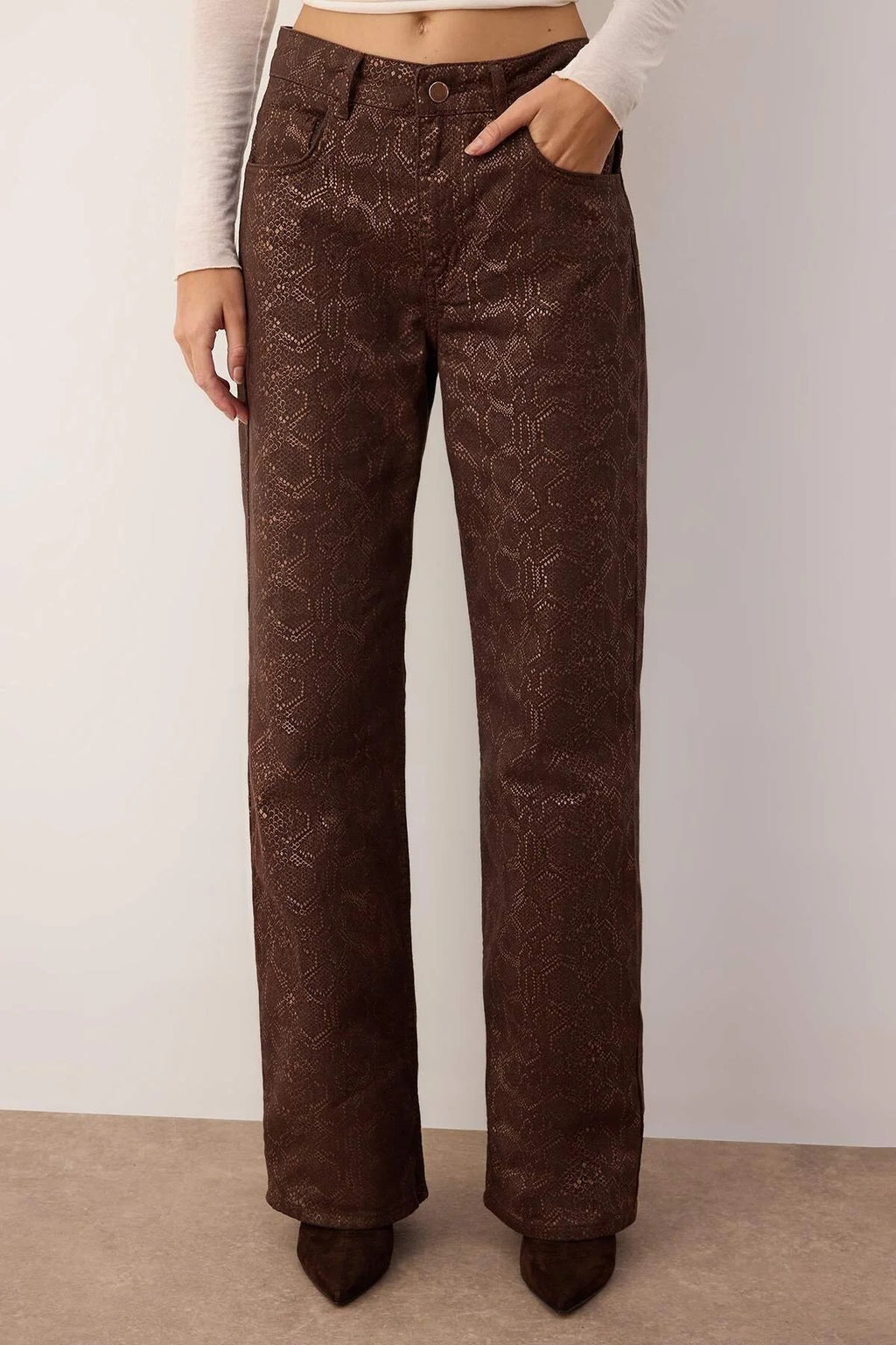 Snake Print High Waist Wide Leg Jeans
