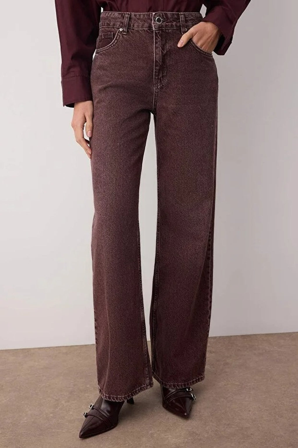 High Waist Vintage Wash Denim Wide Leg Jeans