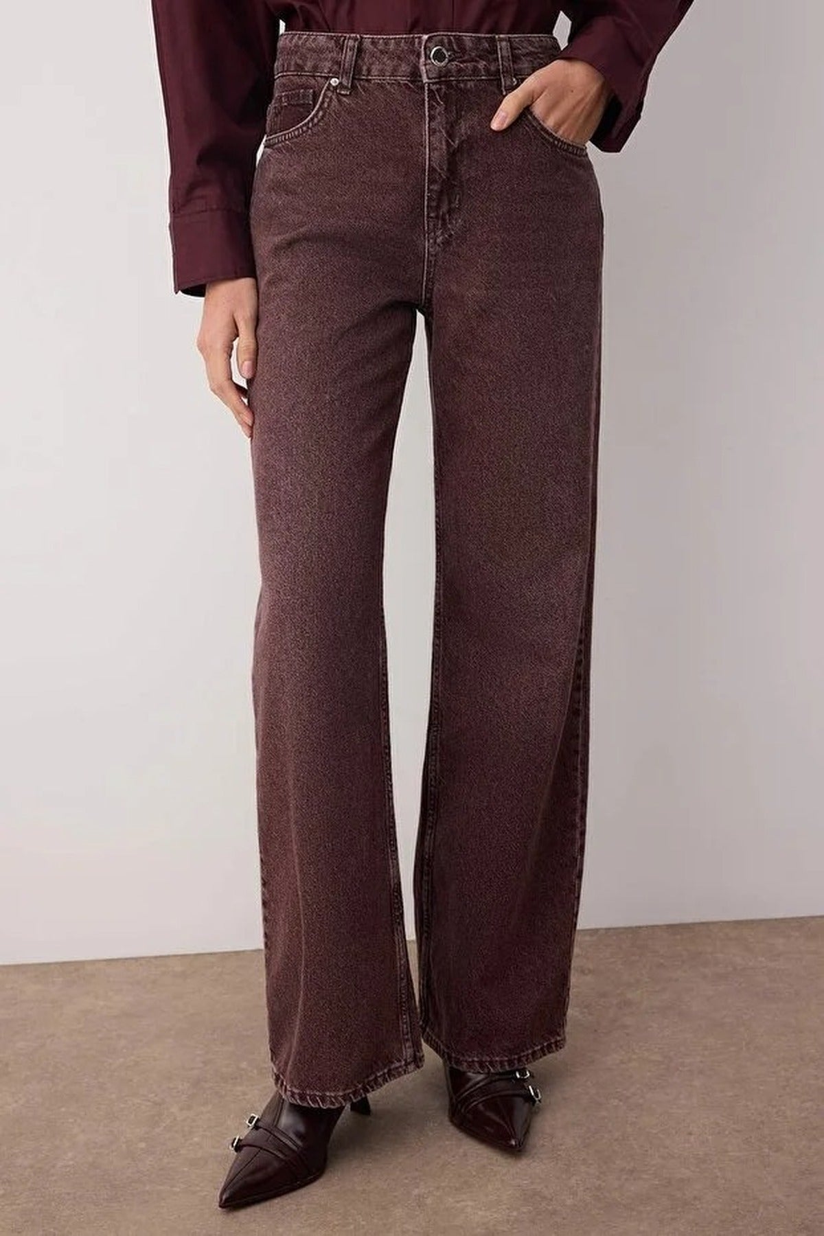 High Waist Vintage Wash Denim Wide Leg Jeans