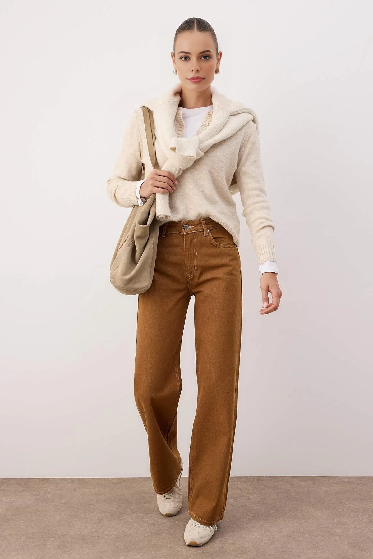 High Waist Vintage Wash Denim Wide Leg Jeans