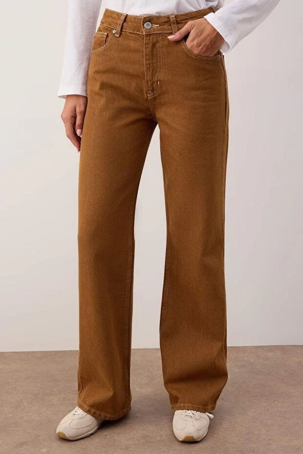 High Waist Vintage Wash Denim Wide Leg Jeans