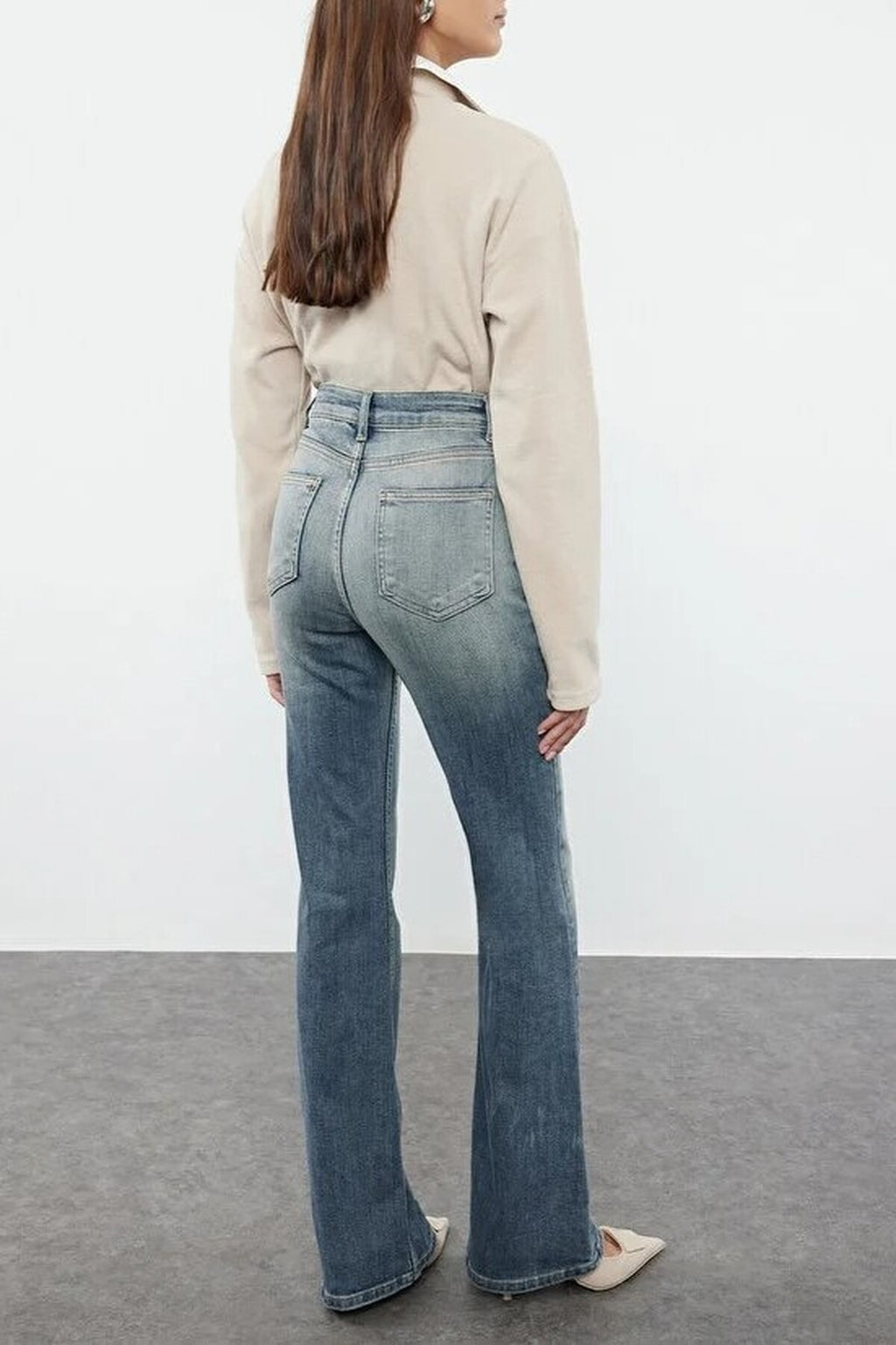 Faded Effect Vintage Regular Waist Flared Jeans
