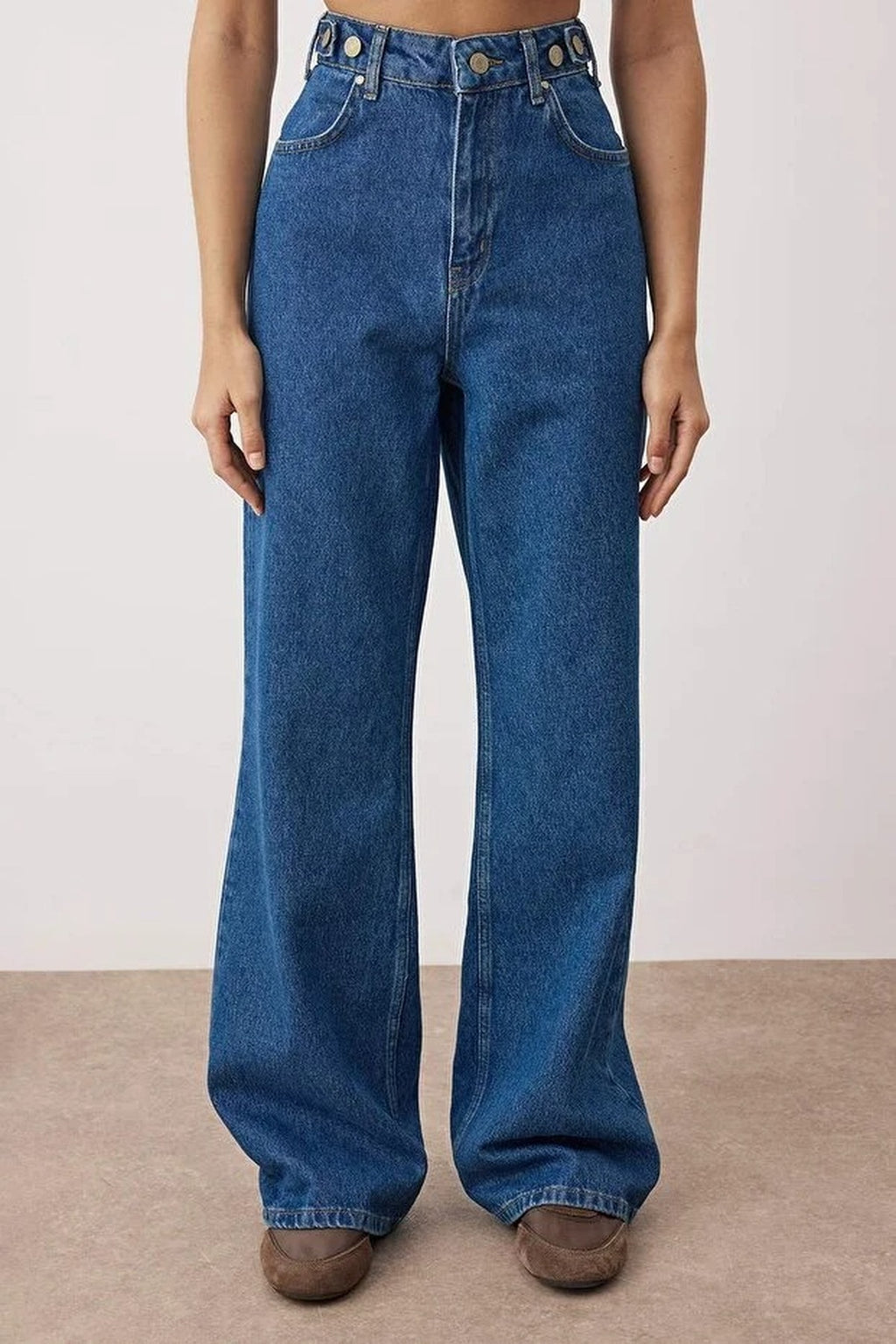 High Waist Wide Leg Jeans with Waist Detail