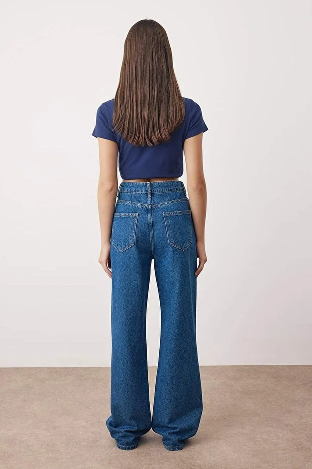 High Waist Wide Leg Jeans with Waist Detail