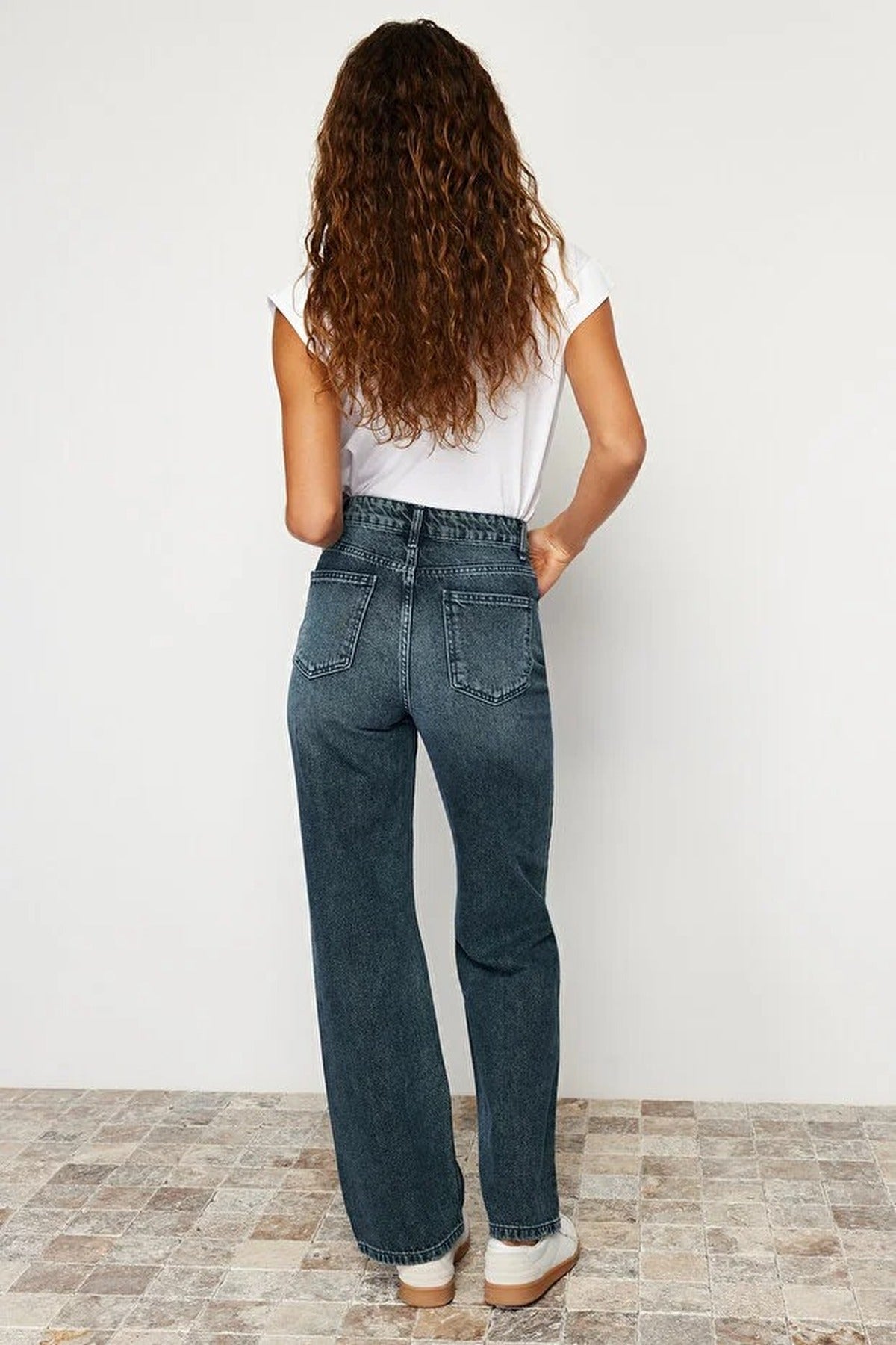 Faded Effect Vintage High Waist Wide Leg Jeans
