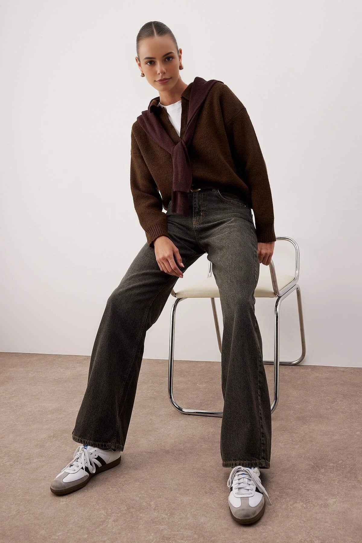 High Waist Vintage Wash Wide Leg Jeans