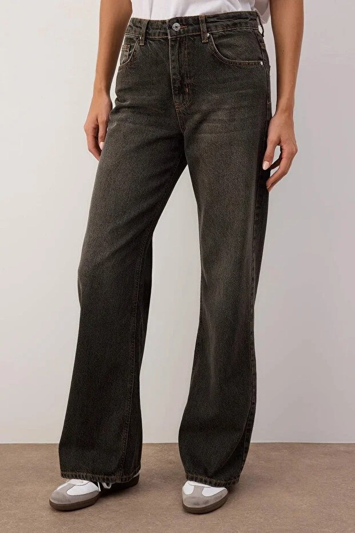 High Waist Vintage Wash Wide Leg Jeans