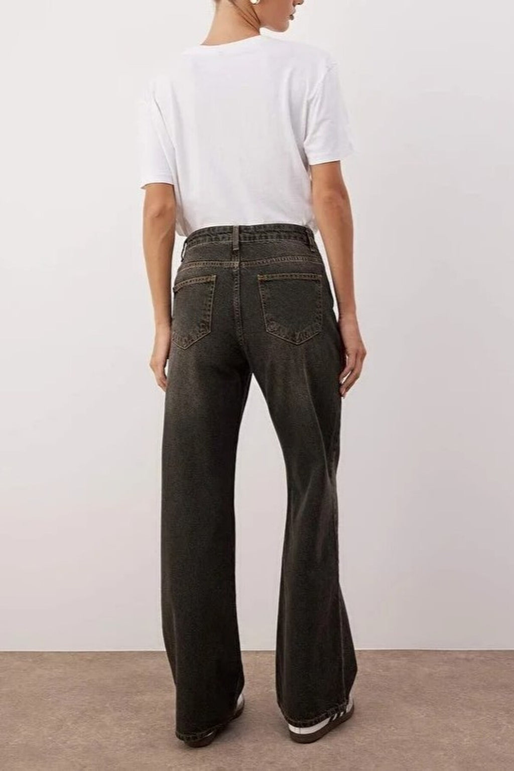 High Waist Vintage Wash Wide Leg Jeans