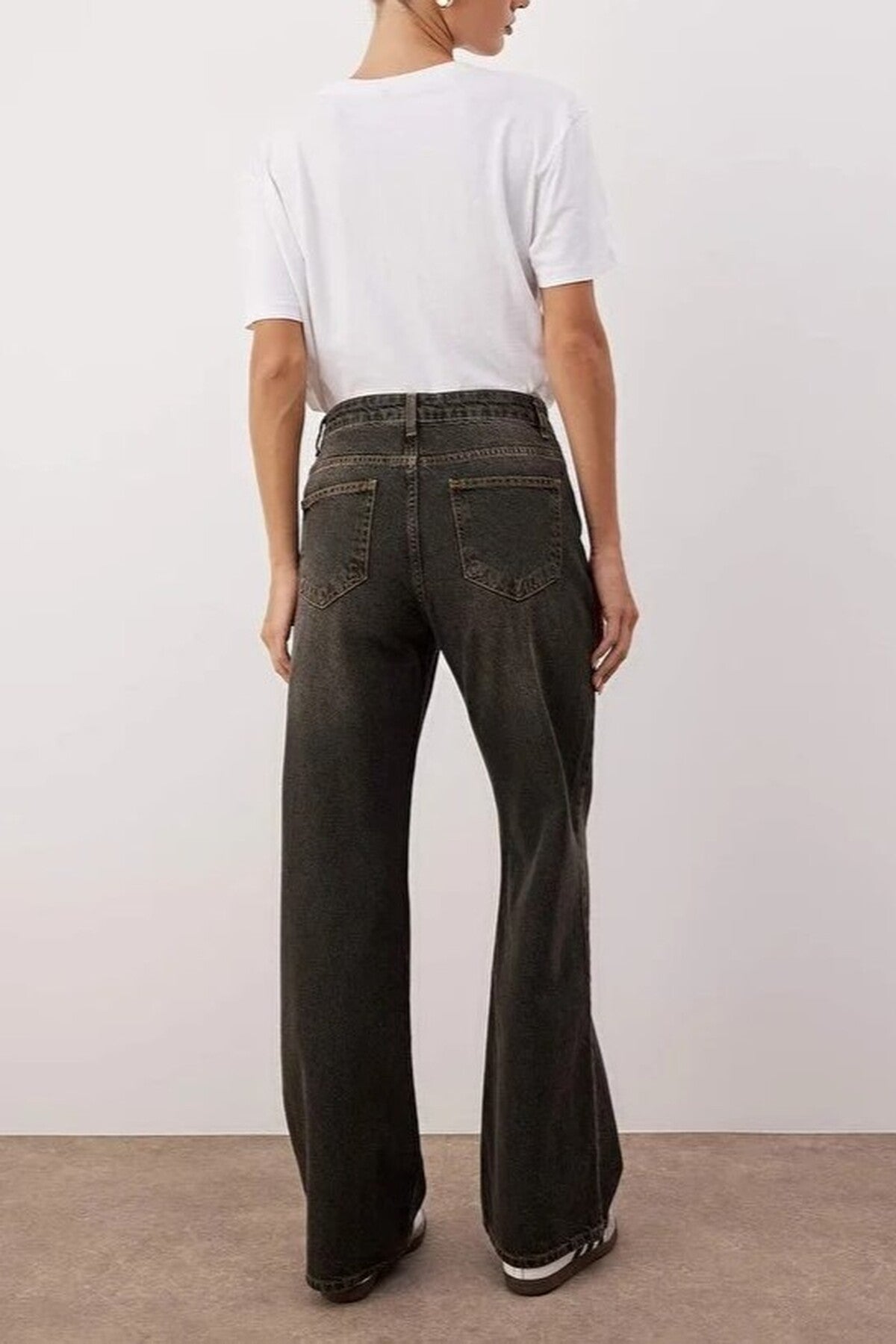 High Waist Vintage Wash Wide Leg Jeans