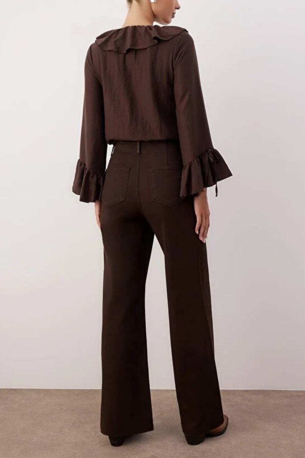 High Waist Cut-Out Wide Leg Jeans with Ribbed Detail