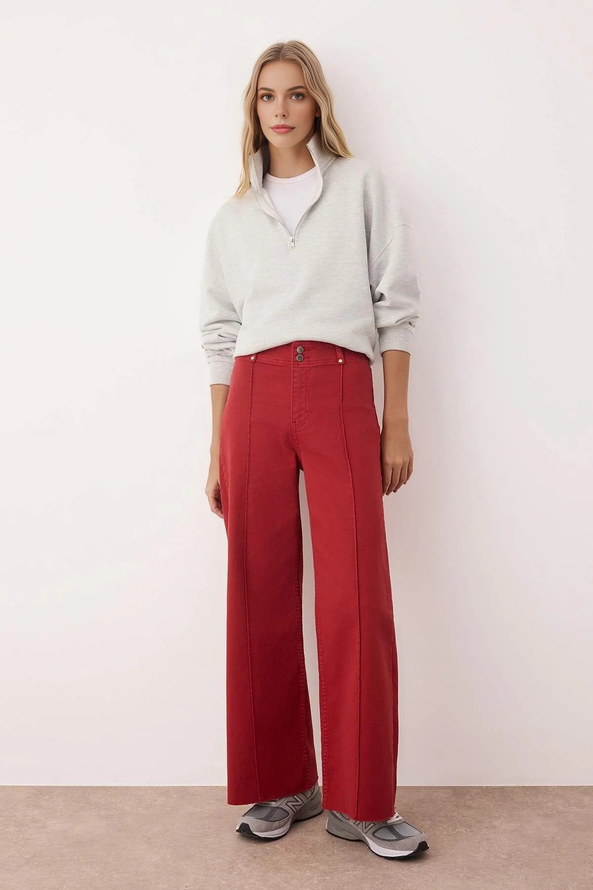 High Waist Cut-Out Wide Leg Jeans with Ribbed Detail