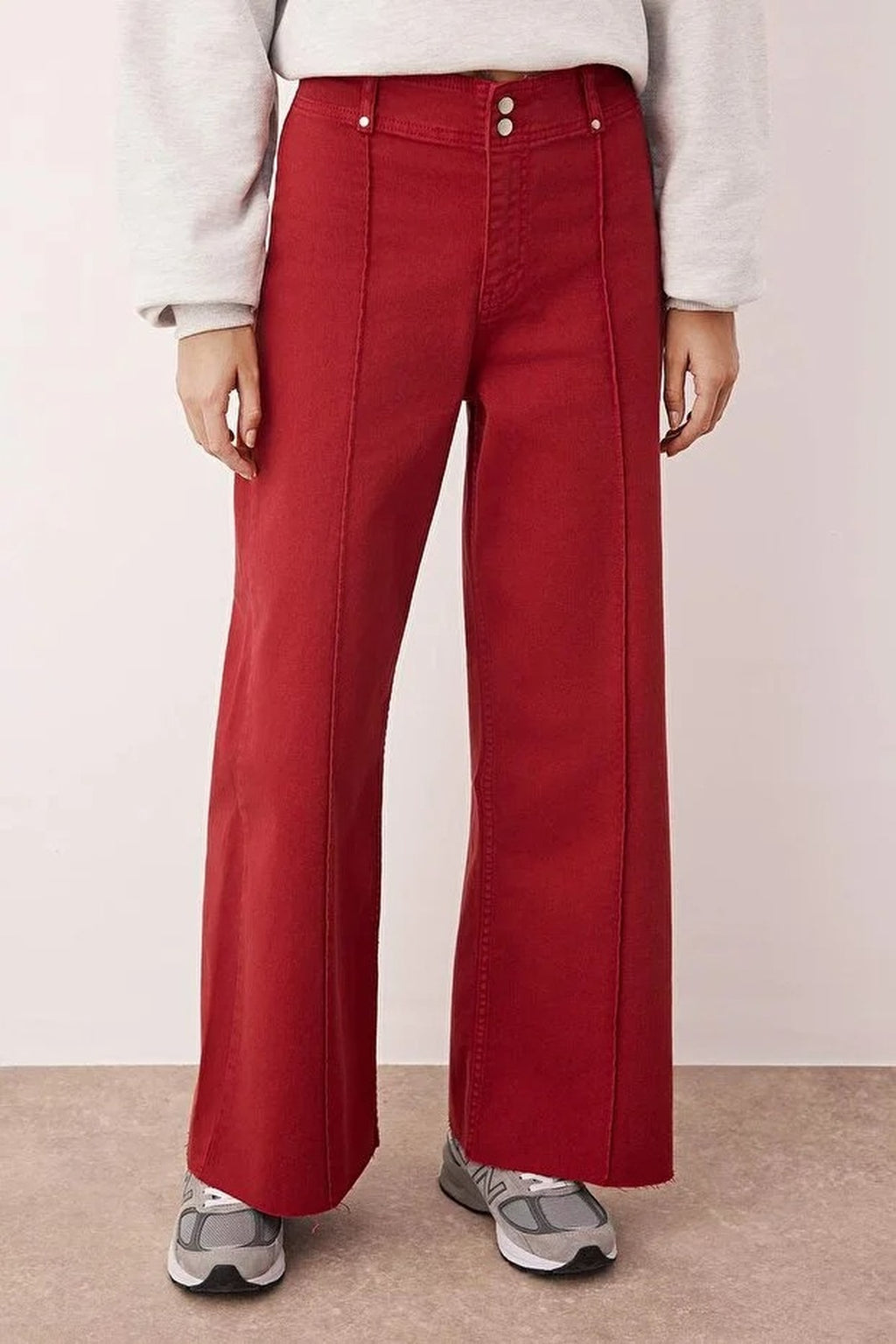 High Waist Cut-Out Wide Leg Jeans with Ribbed Detail