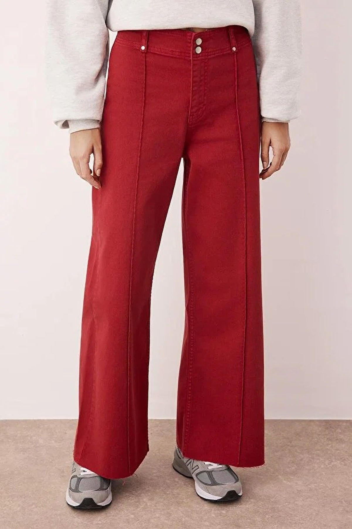 High Waist Cut-Out Wide Leg Jeans with Ribbed Detail